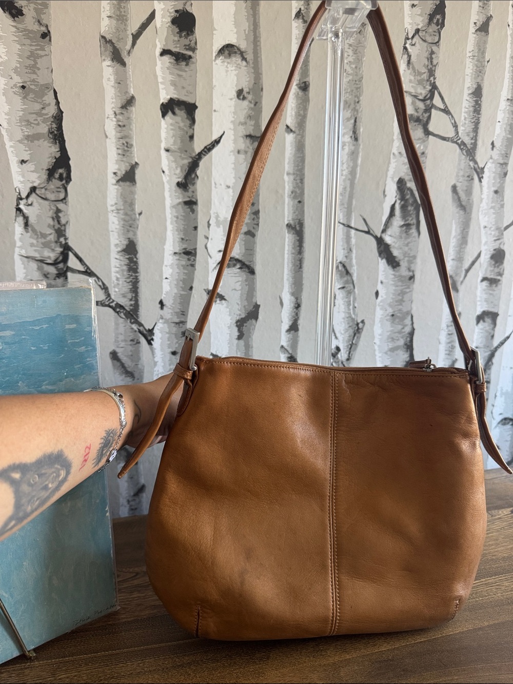 Tignanello Cognac Brown Leather Shoulder Bag